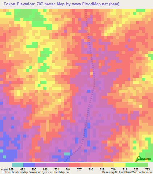 Tokon,Chad Elevation Map