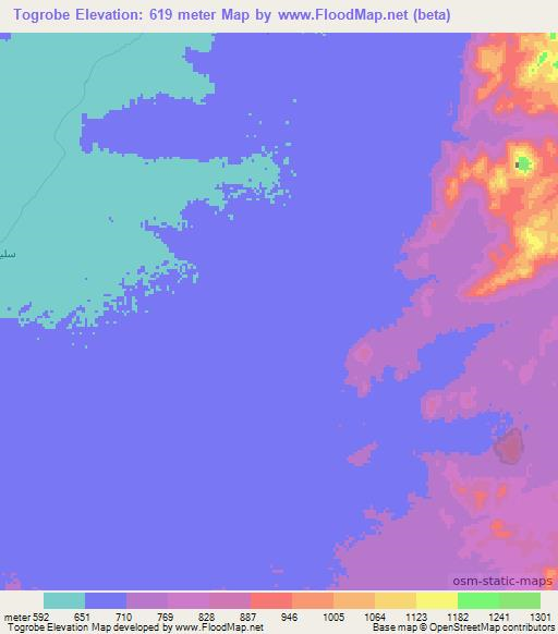 Togrobe,Chad Elevation Map