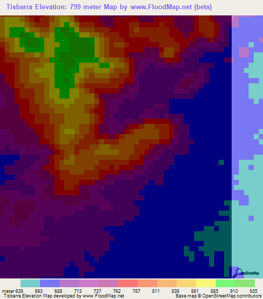 Tisbarra,Chad Elevation Map