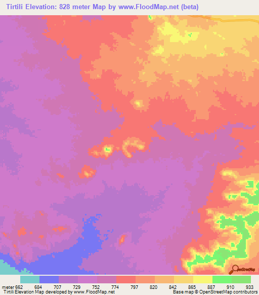 Tirtili,Chad Elevation Map