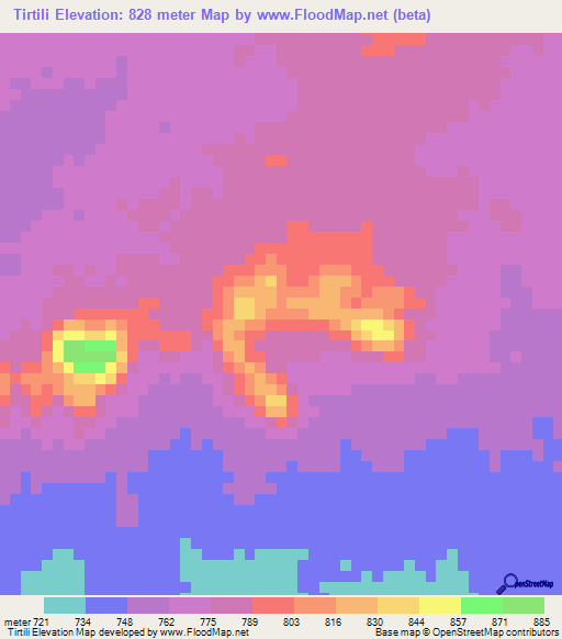 Tirtili,Chad Elevation Map