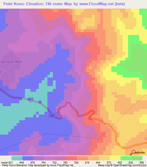 Petel Komo,Guinea Elevation Map
