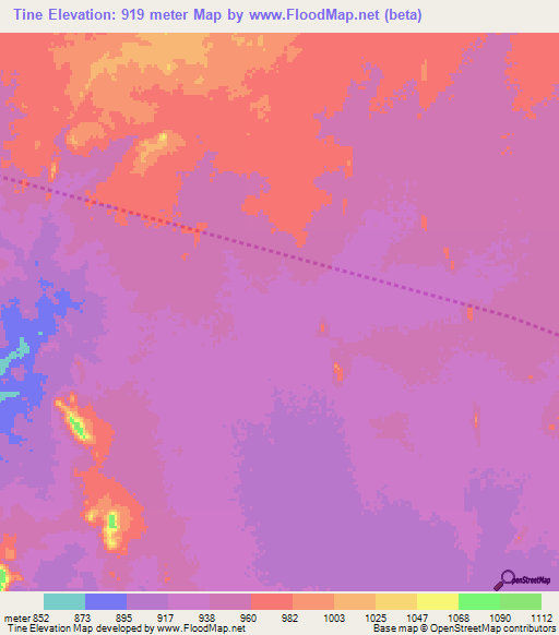Tine,Chad Elevation Map