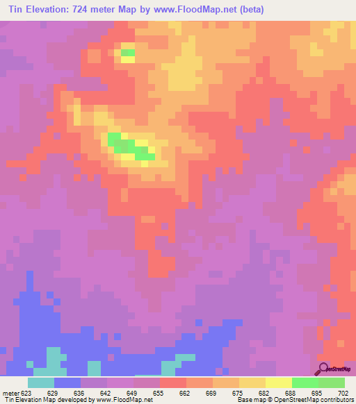 Tin,Chad Elevation Map