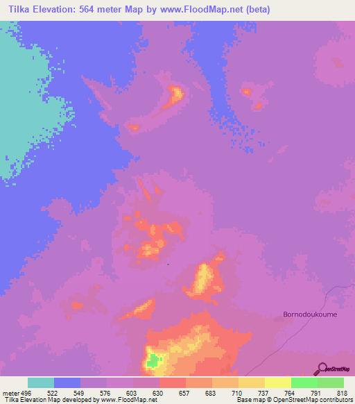 Tilka,Chad Elevation Map