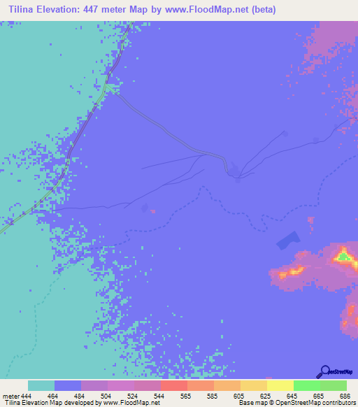 Tilina,Chad Elevation Map