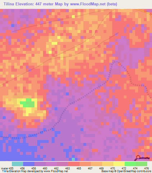 Tilina,Chad Elevation Map