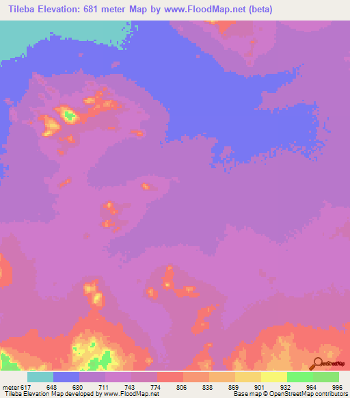 Tileba,Chad Elevation Map