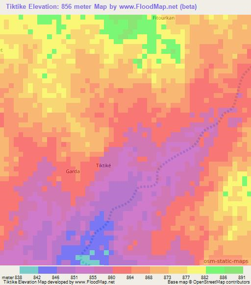 Tiktike,Chad Elevation Map