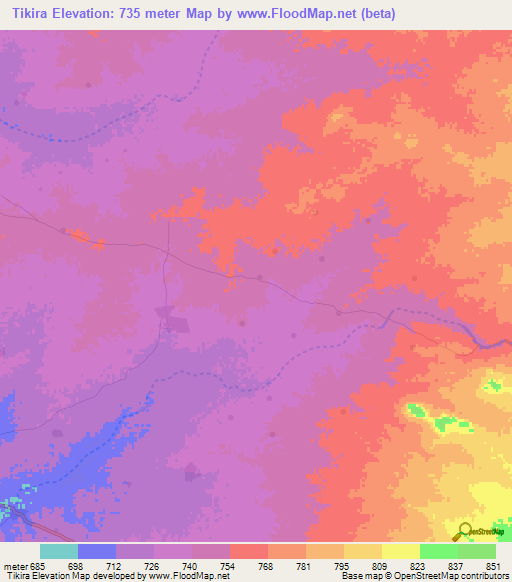 Tikira,Chad Elevation Map
