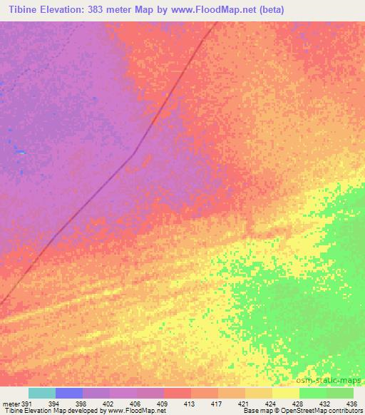 Tibine,Chad Elevation Map