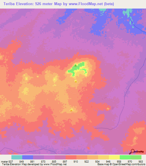 Teriba,Chad Elevation Map
