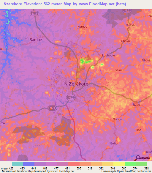 Nzerekore,Guinea Elevation Map