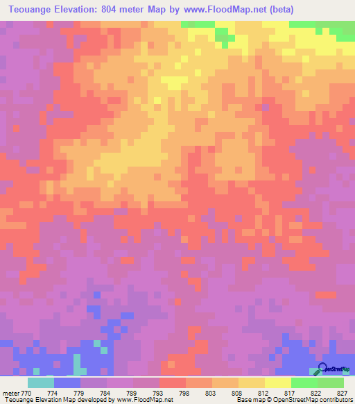 Teouange,Chad Elevation Map