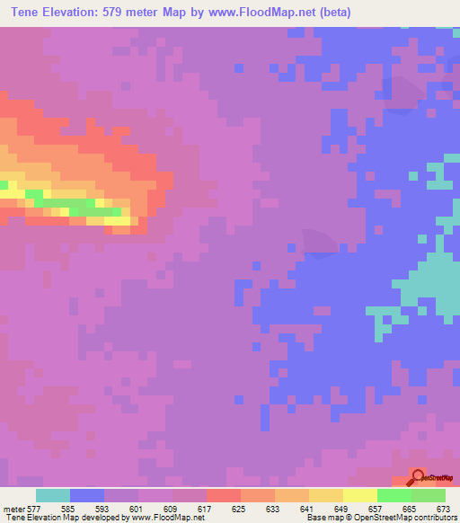 Tene,Chad Elevation Map