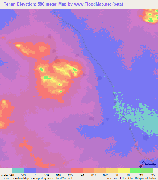 Tenan,Chad Elevation Map