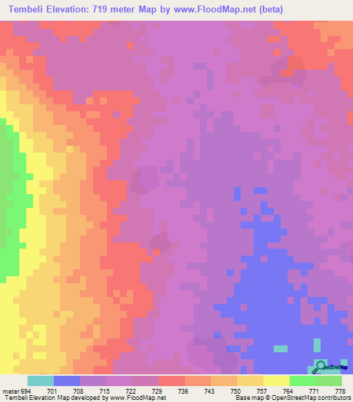 Tembeli,Chad Elevation Map