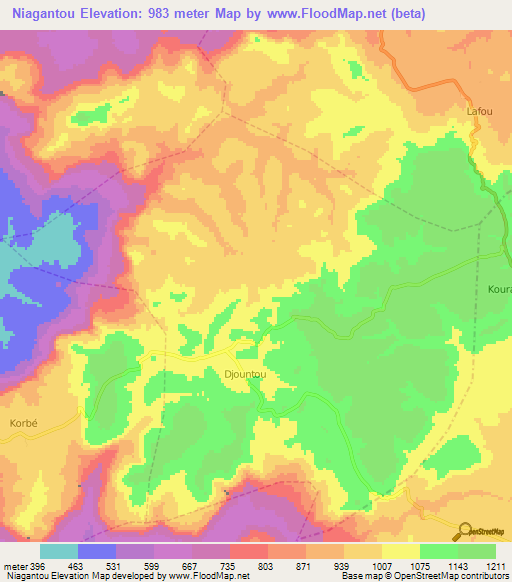 Niagantou,Guinea Elevation Map