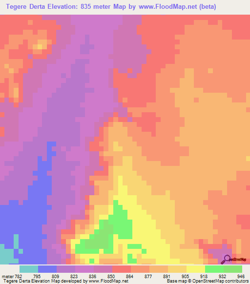 Tegere Derta,Chad Elevation Map
