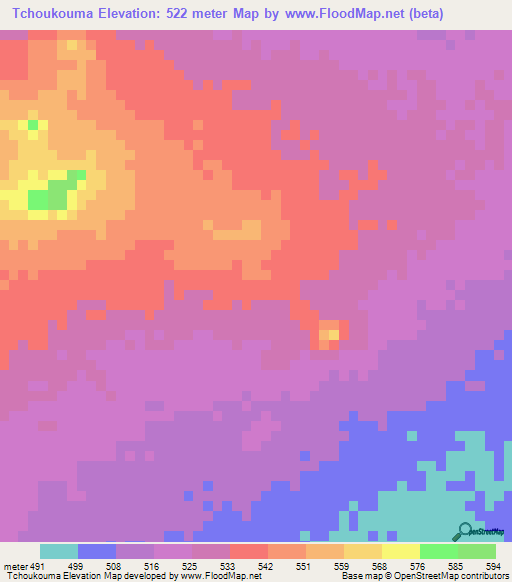 Tchoukouma,Chad Elevation Map