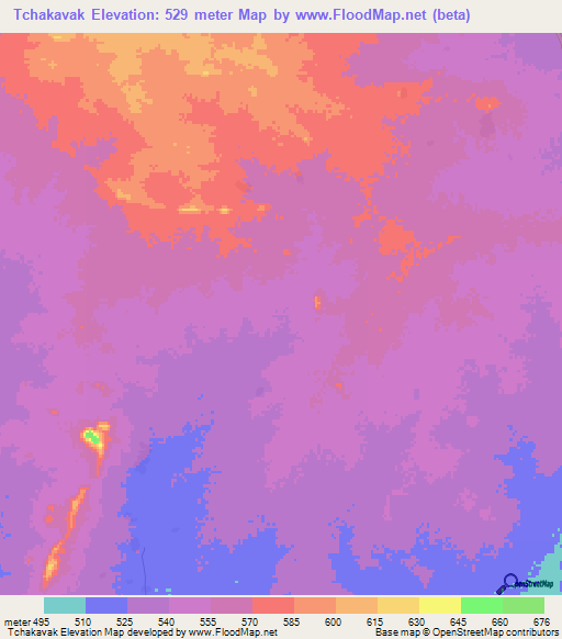 Tchakavak,Chad Elevation Map