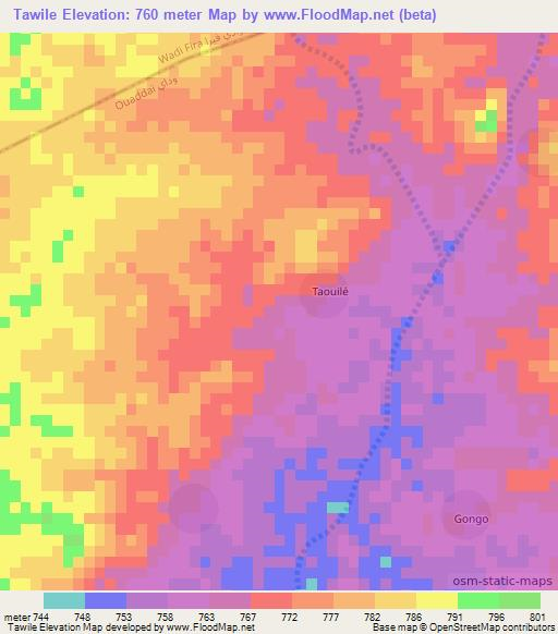 Tawile,Chad Elevation Map