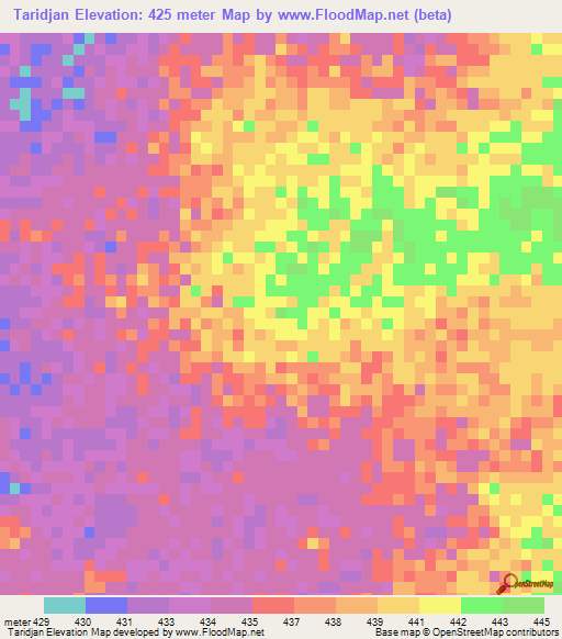Taridjan,Chad Elevation Map