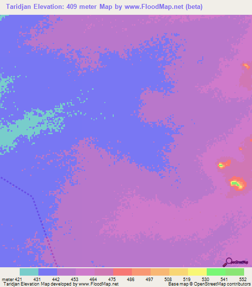 Taridjan,Chad Elevation Map