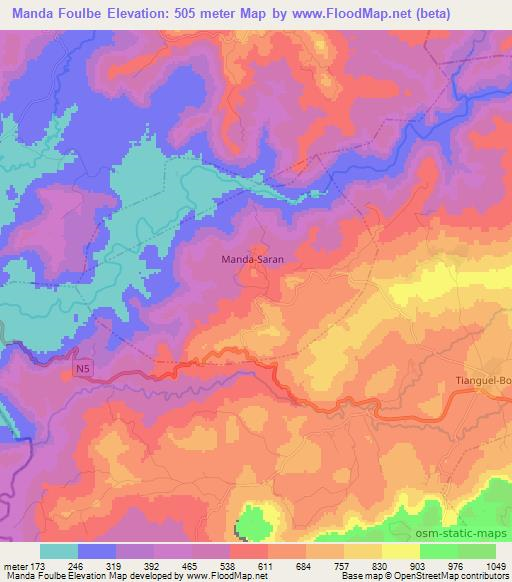 Manda Foulbe,Guinea Elevation Map