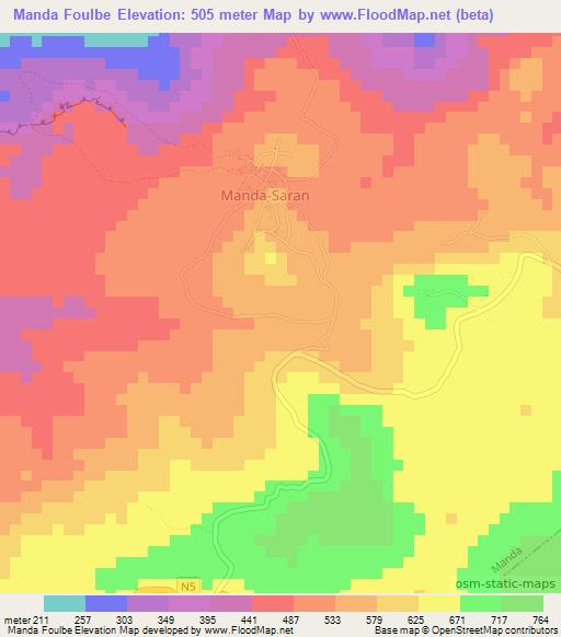 Manda Foulbe,Guinea Elevation Map