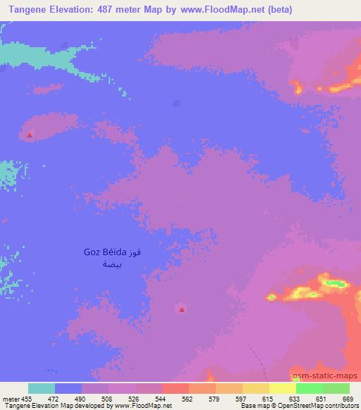 Tangene,Chad Elevation Map