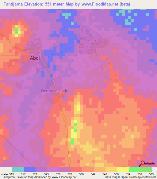 Tandjarna,Chad Elevation Map