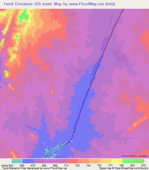 Tandi,Chad Elevation Map