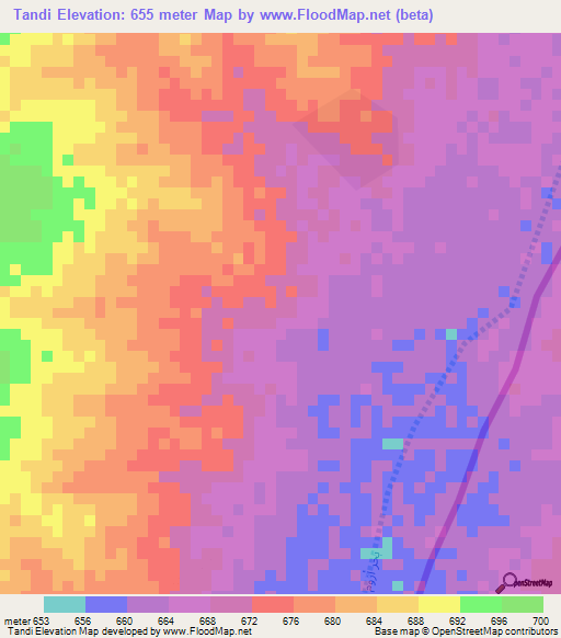 Tandi,Chad Elevation Map