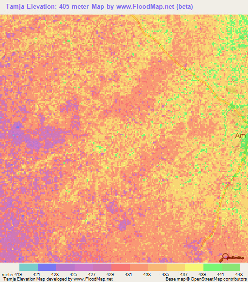 Tamja,Chad Elevation Map