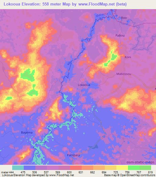 Lokooua,Guinea Elevation Map