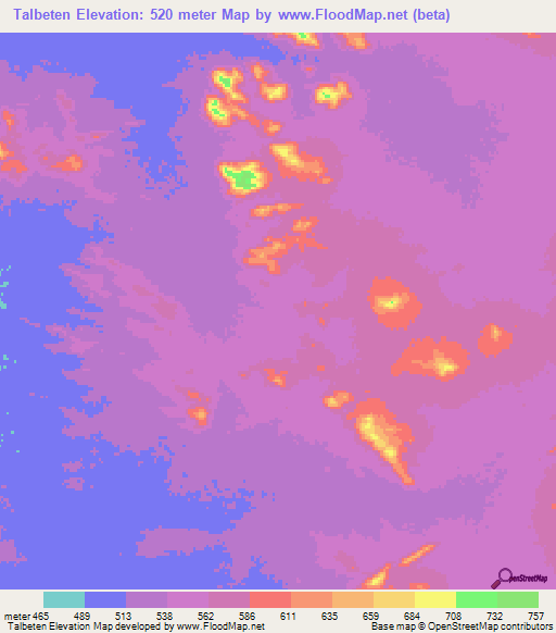 Talbeten,Chad Elevation Map