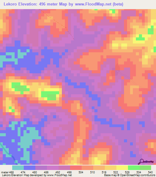 Lekoro,Guinea Elevation Map