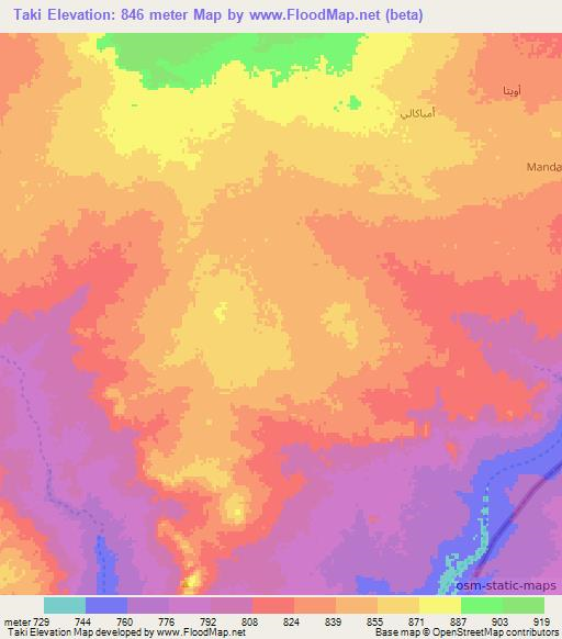 Taki,Chad Elevation Map