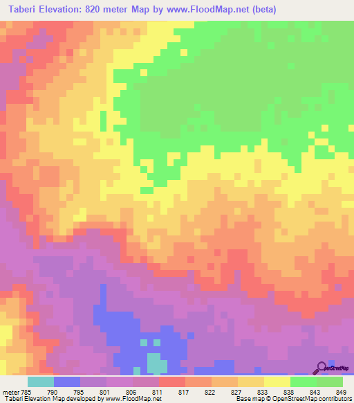 Taberi,Chad Elevation Map
