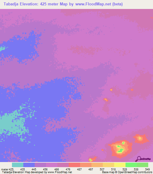Tabadja,Chad Elevation Map