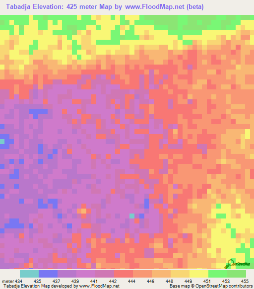 Tabadja,Chad Elevation Map