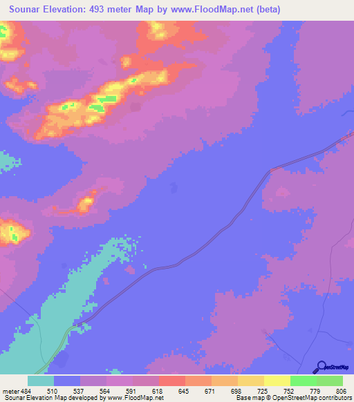 Sounar,Chad Elevation Map
