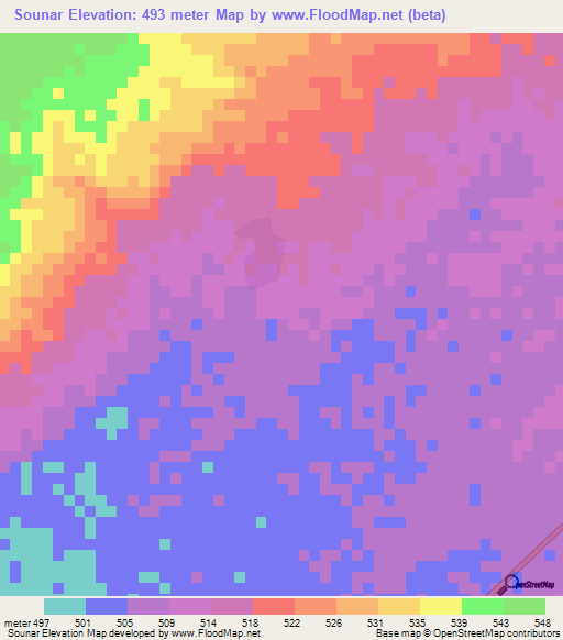 Sounar,Chad Elevation Map