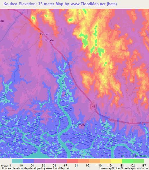 Koubea,Guinea Elevation Map