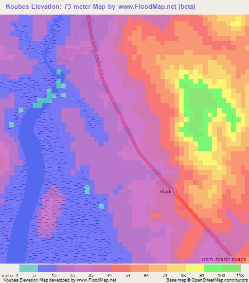 Koubea,Guinea Elevation Map