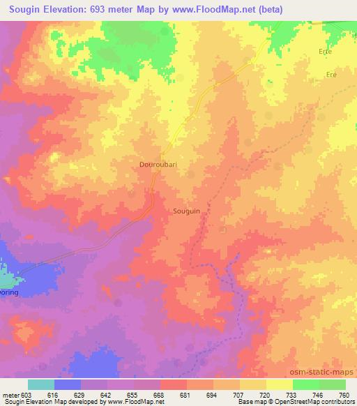 Sougin,Chad Elevation Map