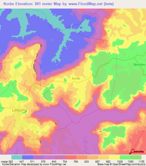 Korbe,Guinea Elevation Map
