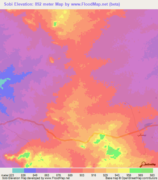 Sobi,Chad Elevation Map