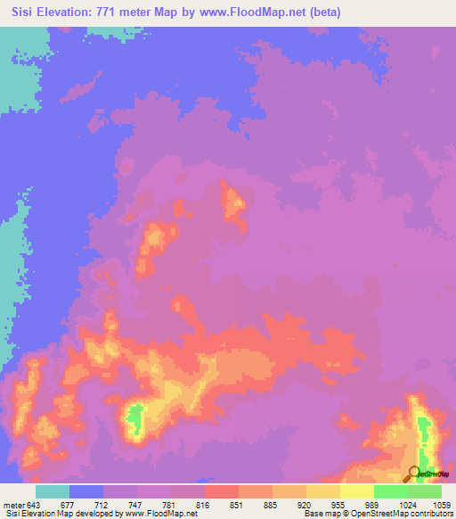 Sisi,Chad Elevation Map